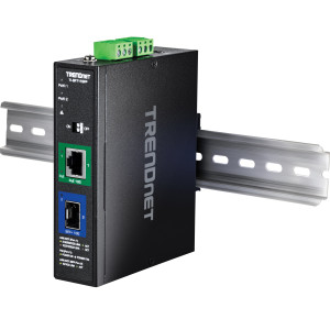 TRENDnet TI-BF711SFP Industrial 10-Gigabit SFP+ Media Converter, IP50, DIN rail or wall mount